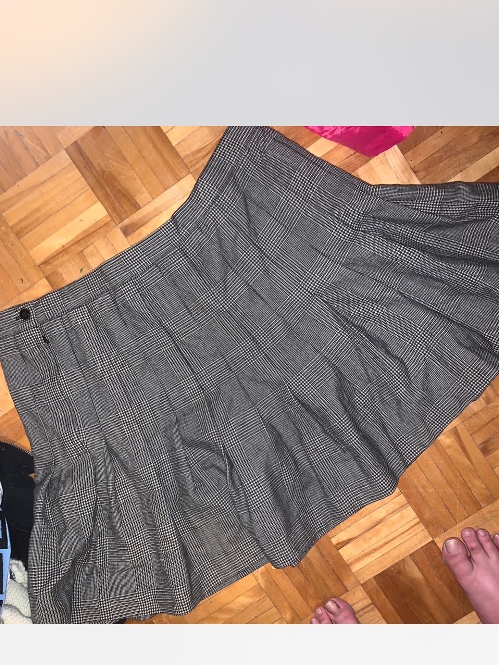 Vintage Plaid wool blend Pleated Mini Skirt - Gray